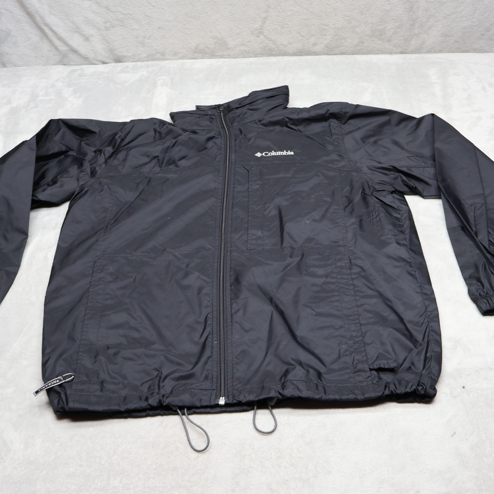 Columbia Jacket Men Medium Black Wind Rain Packable Full Zip Outdoor Windbreaker
